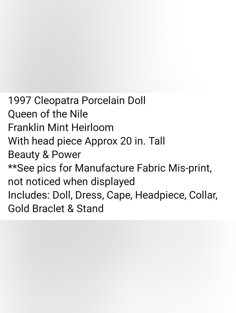 1997 Cleopatra Porcelain Doll - Picture 9 of 9